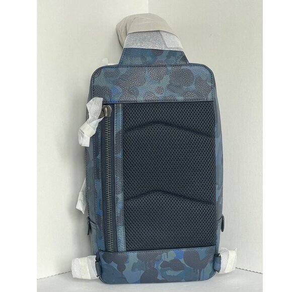 Coach Gotham Pack Sling Camo Mens Blue Leather Small Backpack Crossbody C5334 - Picture 7 of 13